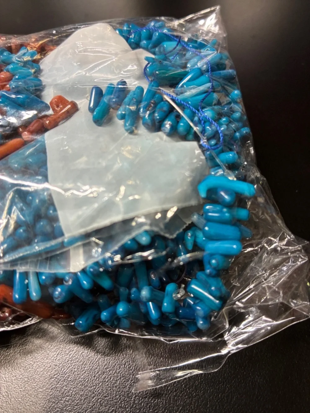 Lot of Blue and Brown Coral Chip gemstone Bead Strands - Picture 2 of 7